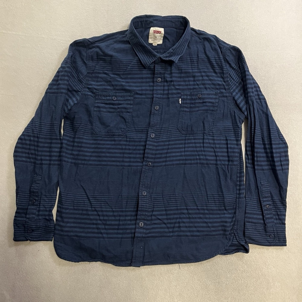 Levi's Flannel Shirt Men's Size 2XL Blue Striped Up Long Sleeve Button Down